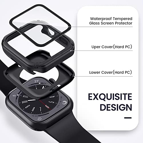 [2 ב -1] Goton עבור Apple Watch Apple Watch Protector Series 8 & 7 45 ממ, 360 מחשב צבאי PC Face Face זכוכית מחוסמת, פגוש קדמי ואחורי לאביזרי IWatch 8 & 7